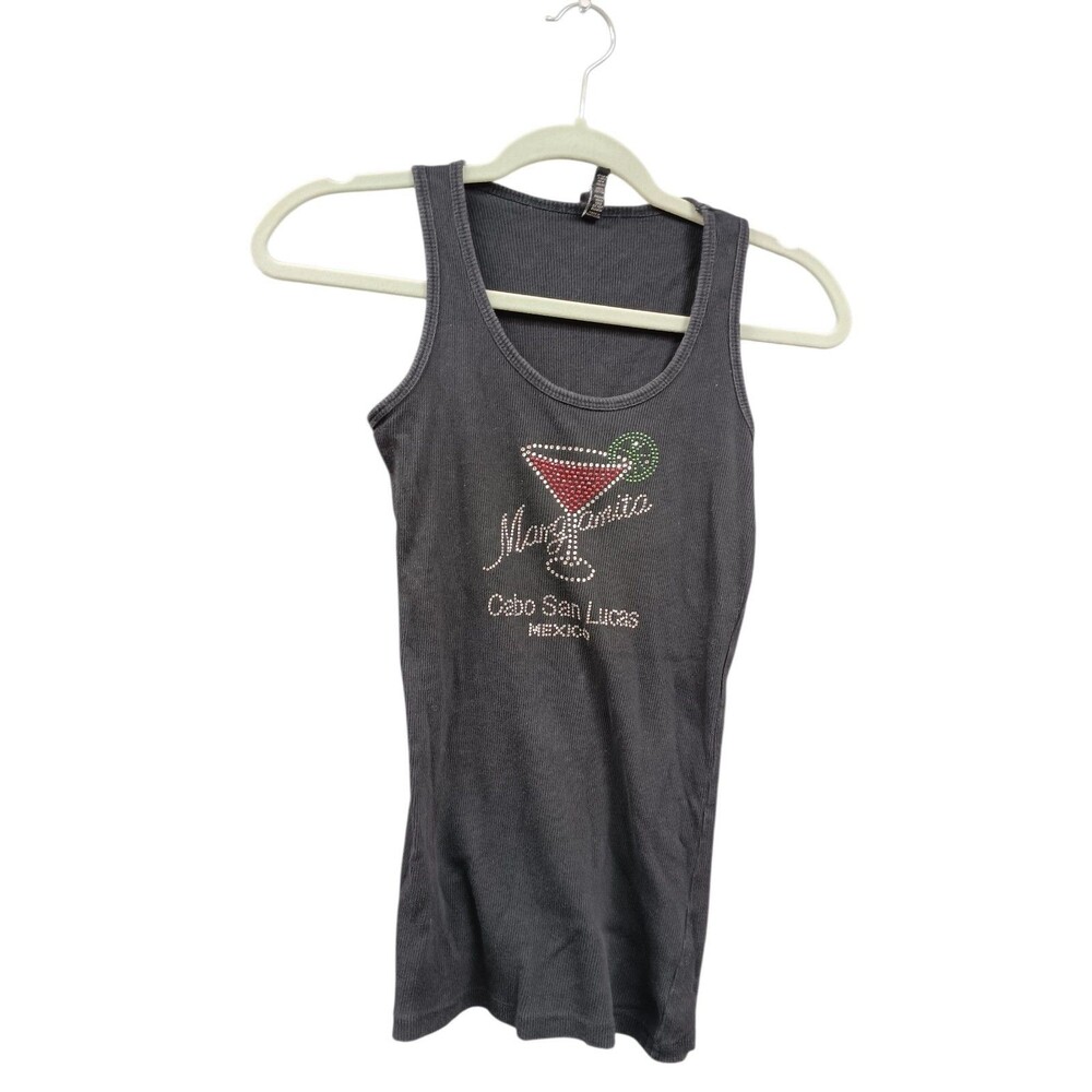 Vintage Y2K Black Tank W/Rhinestones Size Large